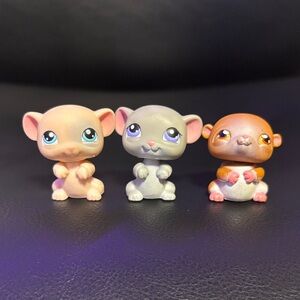2005 Hasbro Littlest Pet Shop LPS #102, #105 & #36 Standing Mice/Hamster Lot